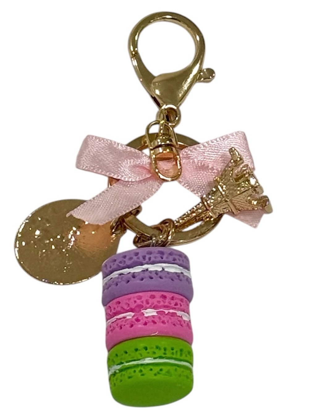 Macaron French keychain with Eiffel Tower charm and pink bow | Accessories - Picture 2 of 5